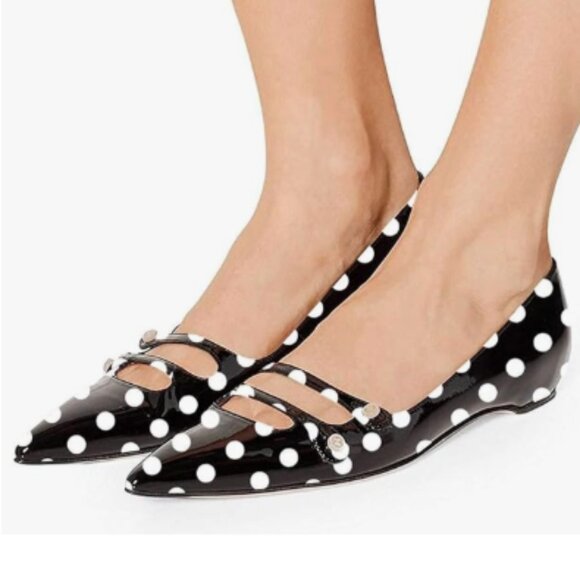 YDN Shoes - YDN Black Polka Dot Hidden Low Heels Pumps Pointed Toe Slip on Straps Shoes
